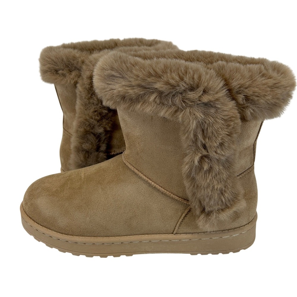 White Mountain Incher Womens Boots Dark Beige Faux Fur Trim Size 9 New